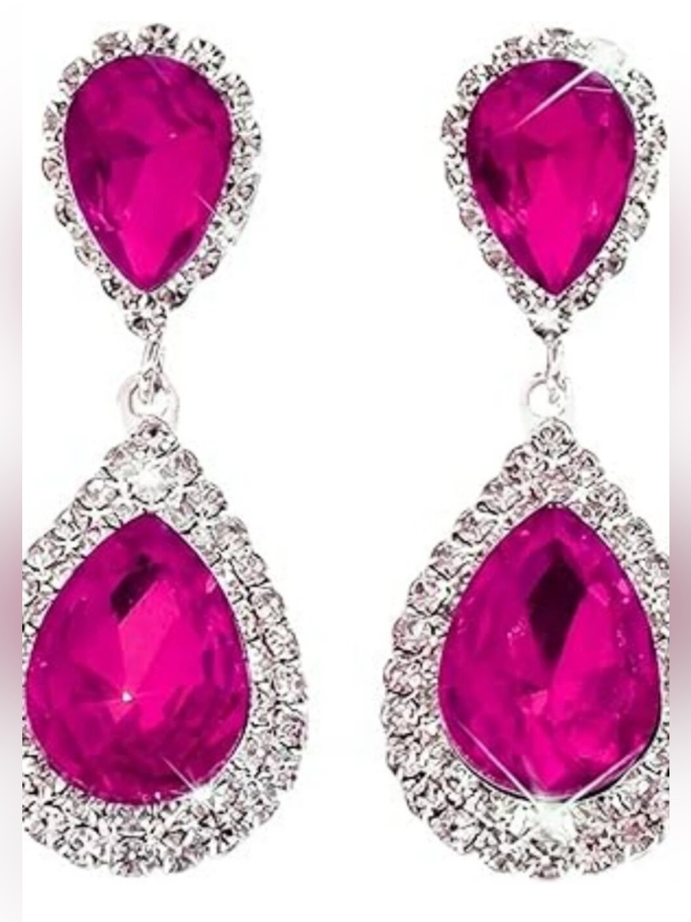 Pink Teardrop‎ Crystal Rhinestone Dangle Earrings Bridal Wedding Formal Pageant